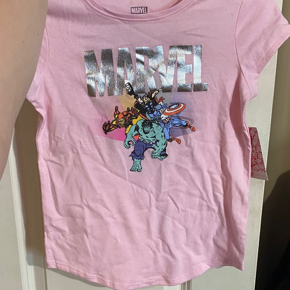 Marvel Pink Tee with Superhero Graphic